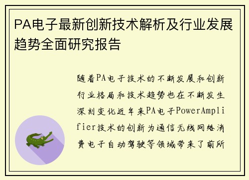 PA电子最新创新技术解析及行业发展趋势全面研究报告