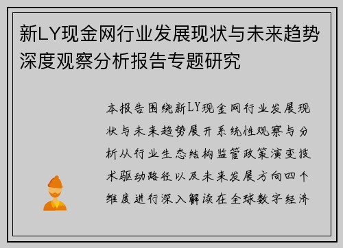 新LY现金网行业发展现状与未来趋势深度观察分析报告专题研究